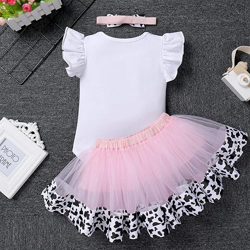Miniatura 3 de IBTOM CASTLE Conjunto de ropa para niñas de 1er cumpleaños con diseño de pasteles, falda tutú, diadema y accesorios para fotos