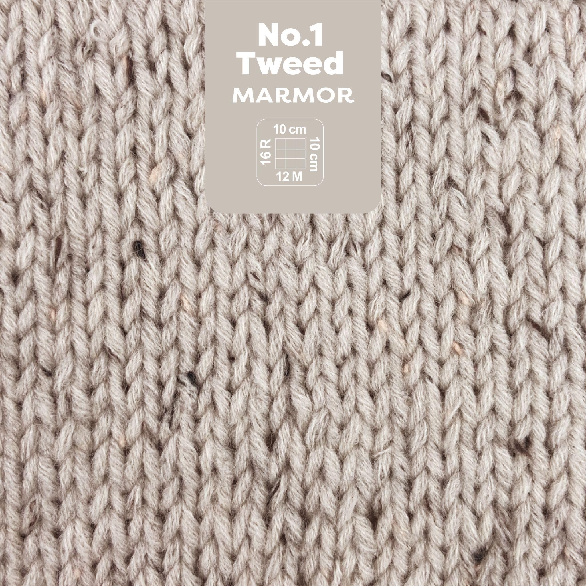 myboshi No.1 Tweed, zum Häkeln und Stricken, Schnellstrickgarn, mulesing-freie Mützenwolle, Strickwolle, Häkelwolle, 50g, Ll 55m Beige (Marmor), 10 Knäuel