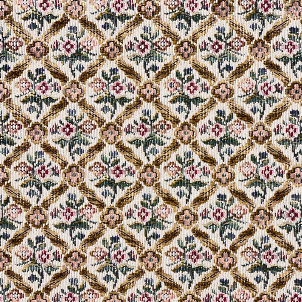 F650 Gold Red and Green Floral Diamond Tapestry Upholstery