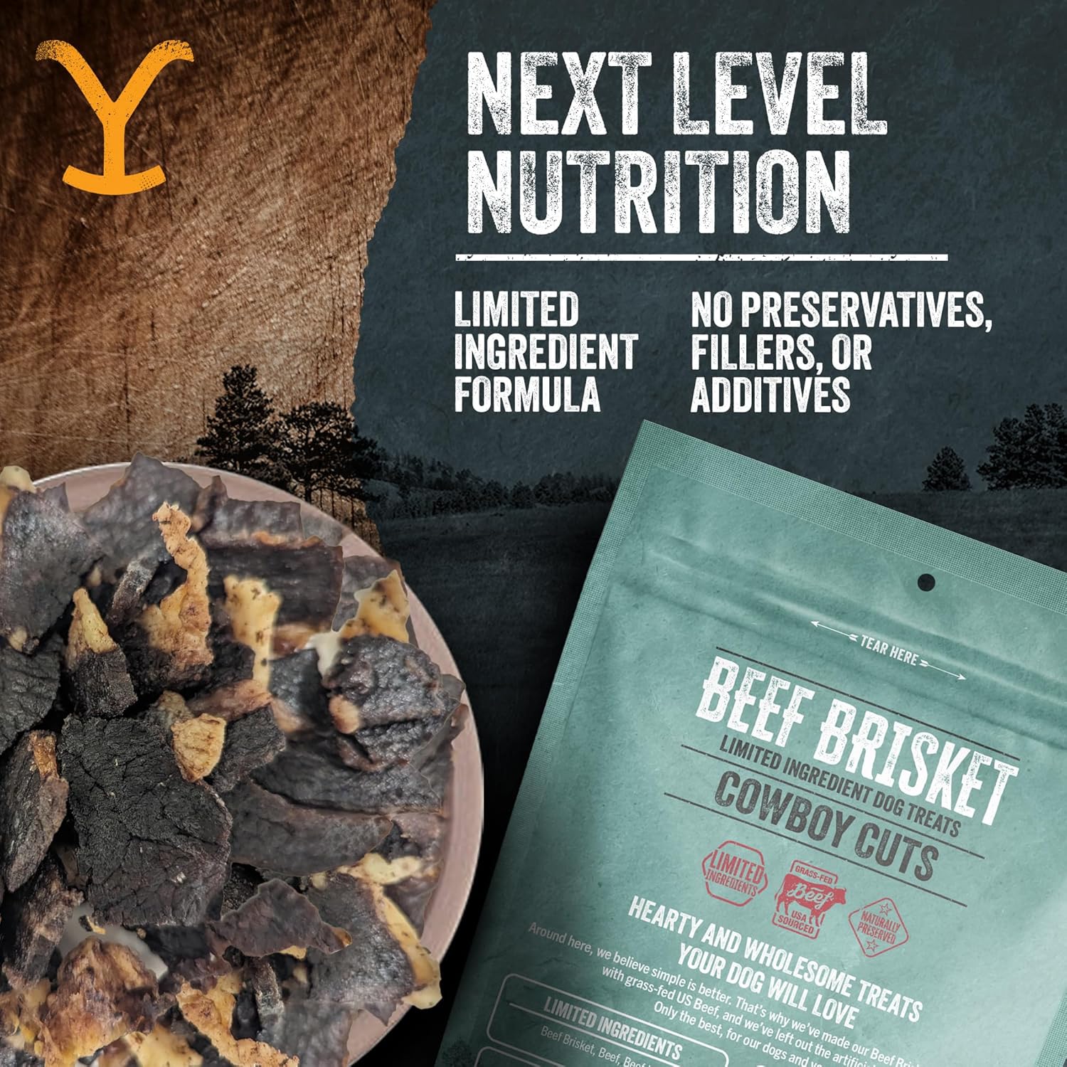 Authentic Yellowstone Dutton Ranch Dog Treat Co. - Limited Ingredient Cowboy Cuts: Beef Brisket - Premium Dog Treats with No Additives, Preservatives or Fillers - Made in the USA - 8oz
