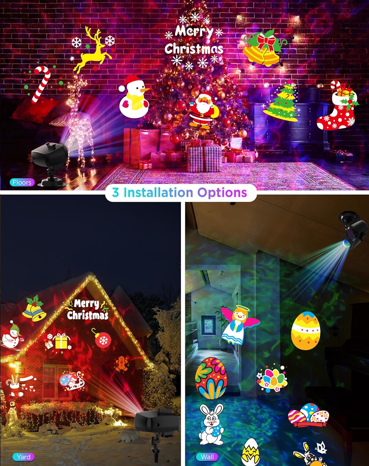 Halloween Christmas Projector Lights Outdoor, 8 Brighter HD Holiday Patterns with Ocean Wave Effects, 20 Slides, Waterproof Snowflake Projector with Timer for House Garden Yard Xmas New Year