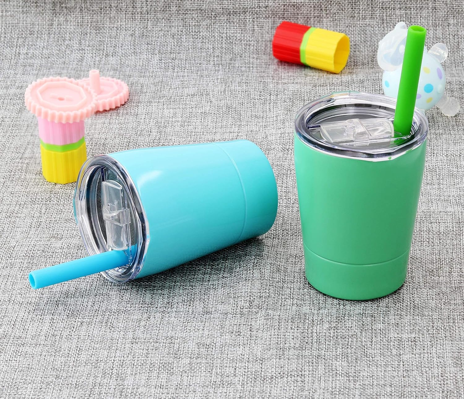 Cute Stainless Steel kids cup Straw Cups for Toddlers, Mini Insulated Tumblers with Lids for Smoothie Milk, Set of 2 (Teal Mint, 8.5 OZ) - Image 6