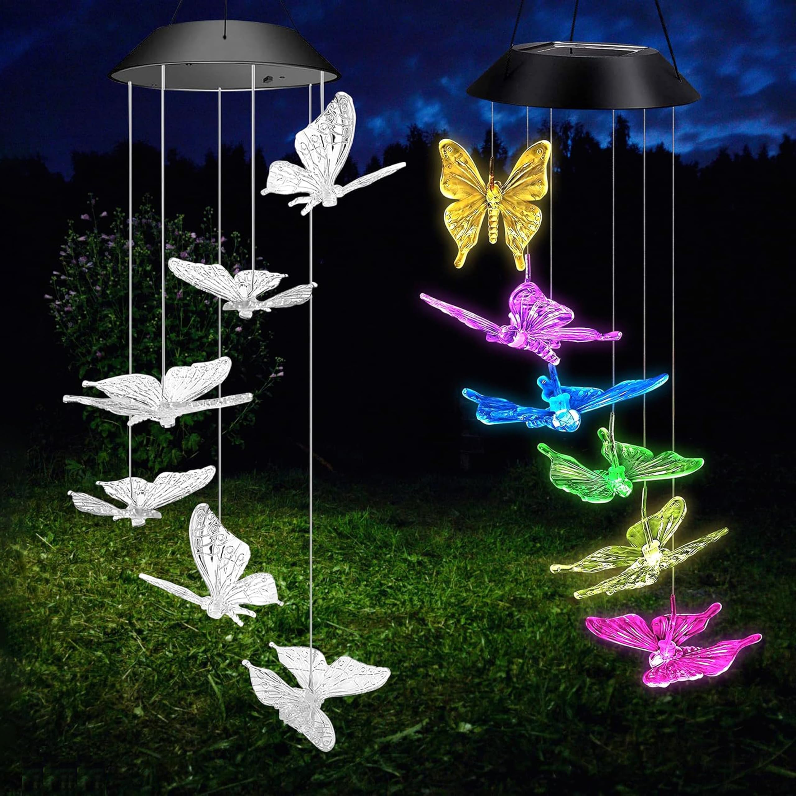 Geezy Women's Multicolor Butterfly Solar Wind Chimes With 6 Colourful Led Lights – Weather Resistant, Auto Light Sensor, Spiral Design – Outdoor Butterfly Garden Ornament & Gifts For Patio, Home Décor