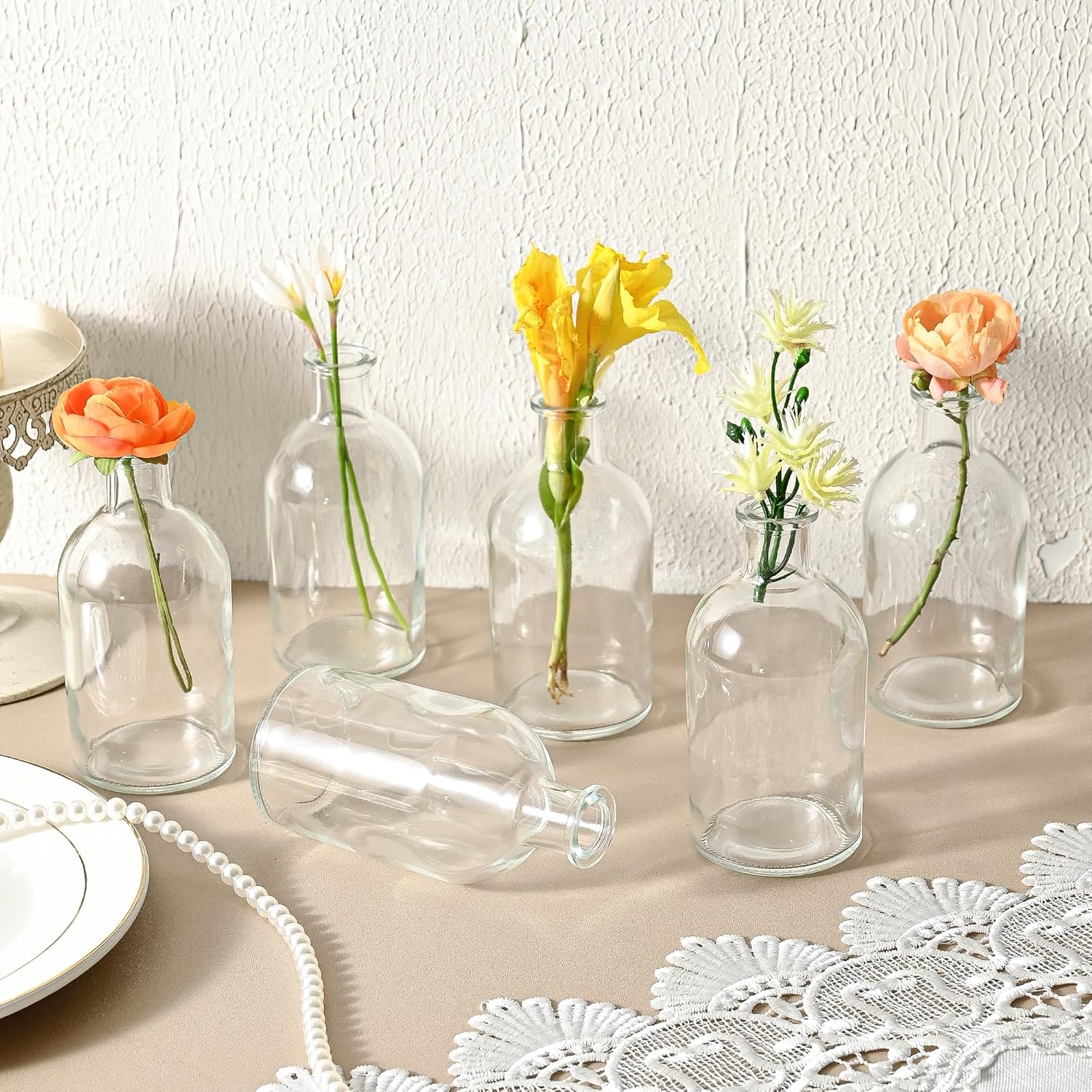 20 Pack Clear Glass Bud Vases for Centerpieces – Small Mini Flower Vases in Bulk, Vintage Decorative Bottle Vases for Table Decor, Home Accents, Wedding Reception, Party & Office Arrangements