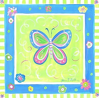 The Kids Room by Stupell Blue Butterfly with Green Border Square Wall Plaque