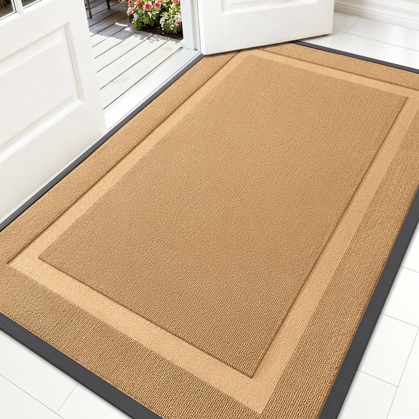 OLANLY Front Door Mat Outside 59x34, All-Season Heavy-Duty Rubber Doormat | Butter Yellow, Absorbent, Stain and Fade Resistant, Non-Slip Backing, Low-Profile Indoor Outdoor Floor Mat for Entryway