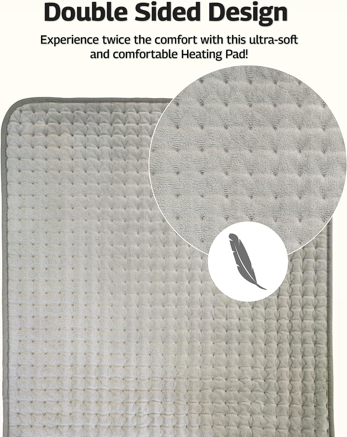 New 2023 Electric Heating Pad for Back Pain, Cramps, Neck, and Shoulders Pain Relief 12x24 UL Certified Double-Sided Ultra Soft Microplush Heat Pad - Dry & Moist Heat Patch with Lux Storage Bag (Gray)