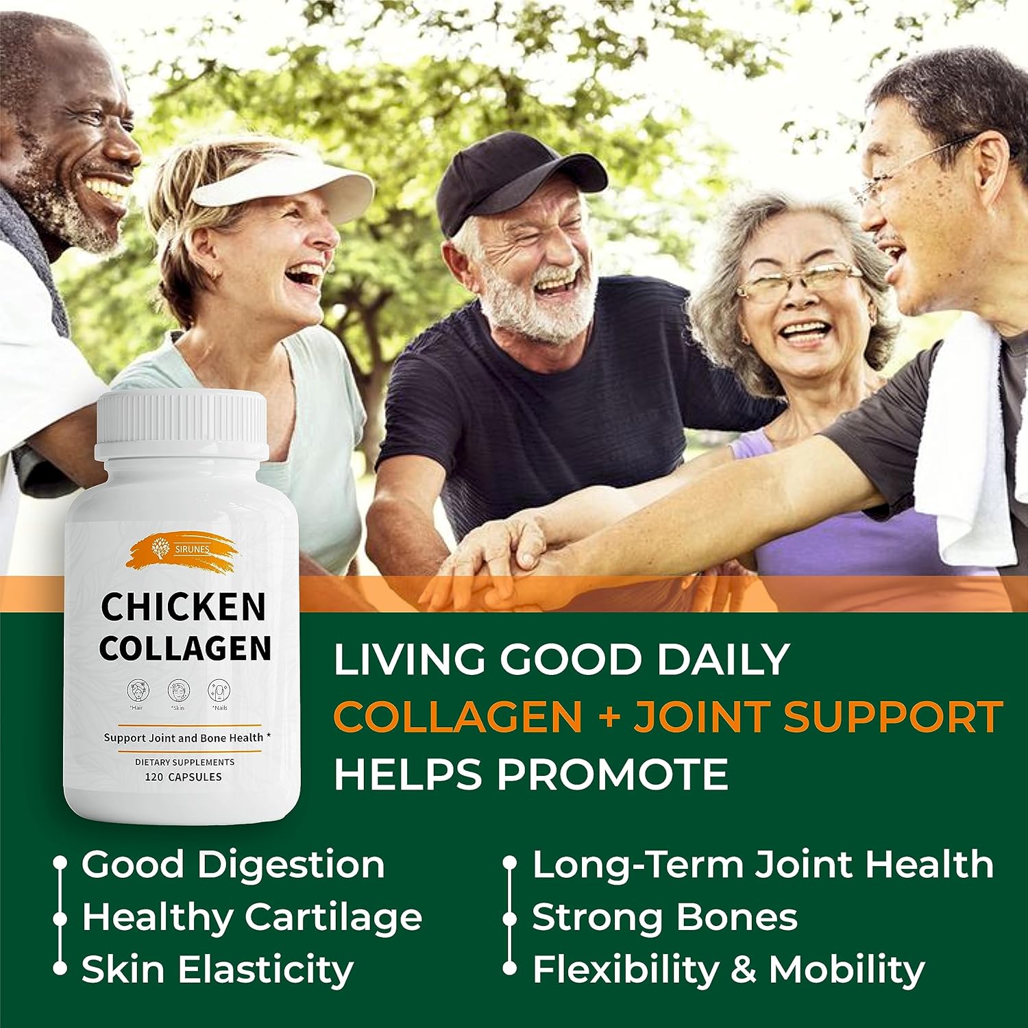 SIRUNES Chicken Collagen Capsules - Type II Collagen Nutritional Supplement for Joint, Skin & Bone Support - Non-GMO, Anti-Aging Dietary Supplements with Hydrolyzed Collagen Peptides - 120 Capsules - Image 2