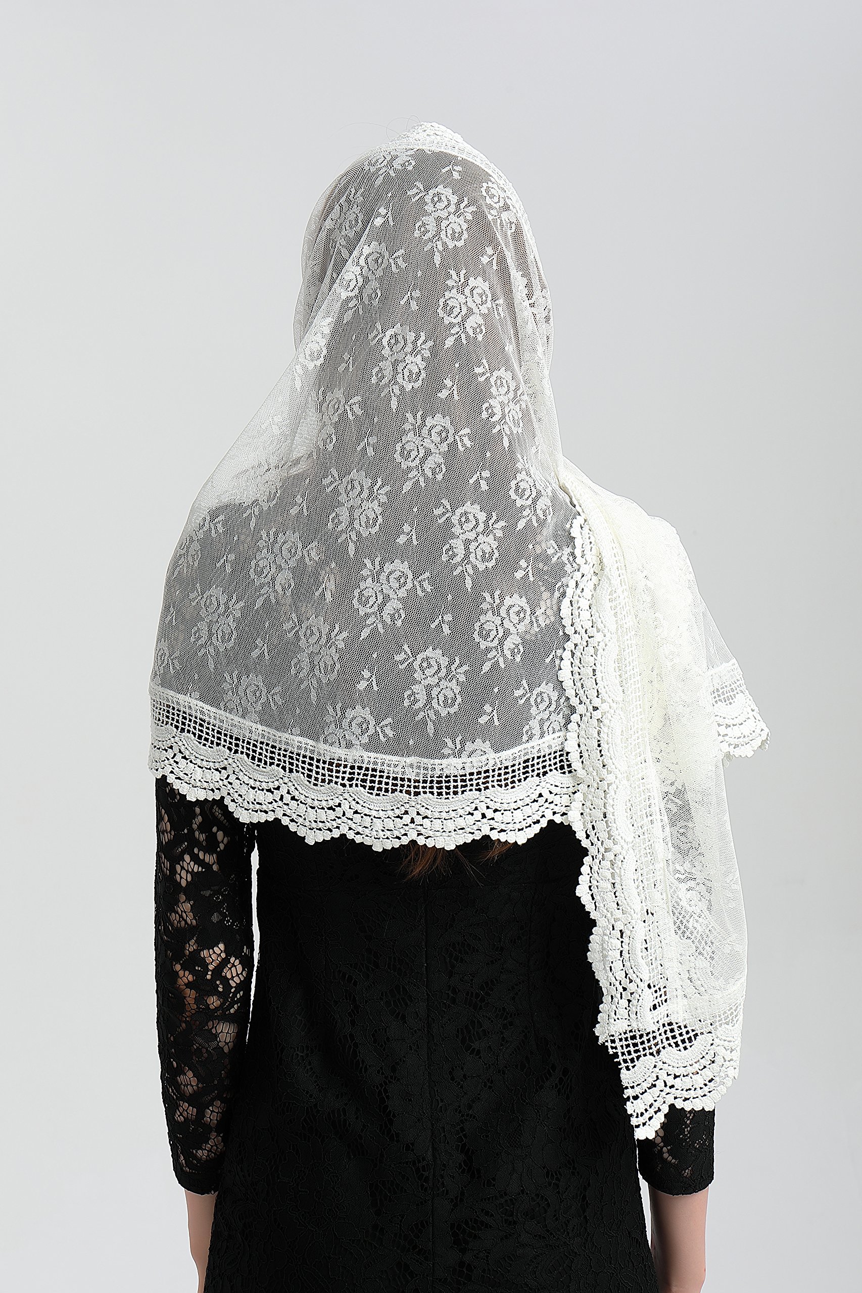Leimandy Mantilla miękka koronkowa kość słoniowa woal kaplica katolicka V31, Kość słoniowa, M