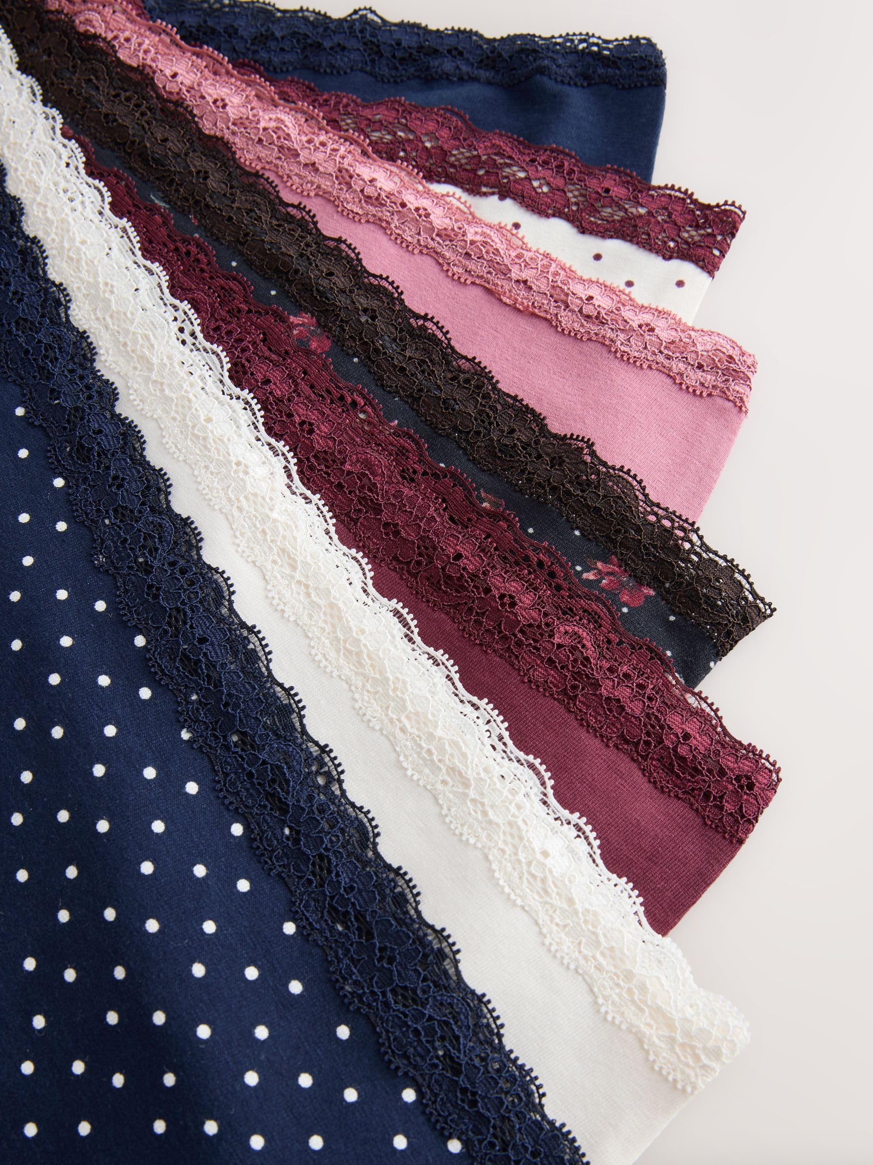 NEXT Mujeres Pack de 7 Braguitas Anchas de Encaje y algodón Black Floral/Berry 40