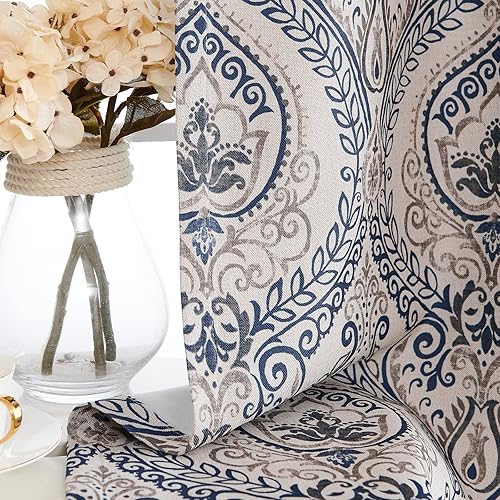 Miniatura 7 de Vangao Cortinas de damasco de 63 pulgadas de largo, 2 paneles con estampado de medallón de cachemira para dormitorio, sala de estar, cortinas de