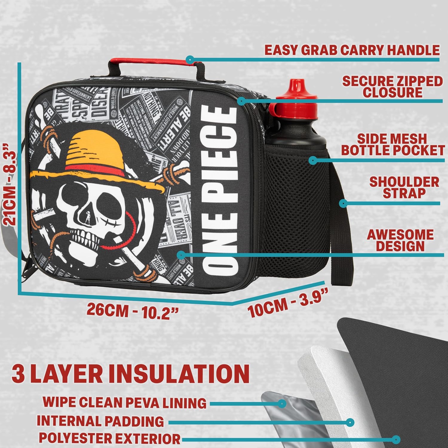 Get Trend One Piece Anime Boys Insulated Lunch Bag and Water Bottle Set