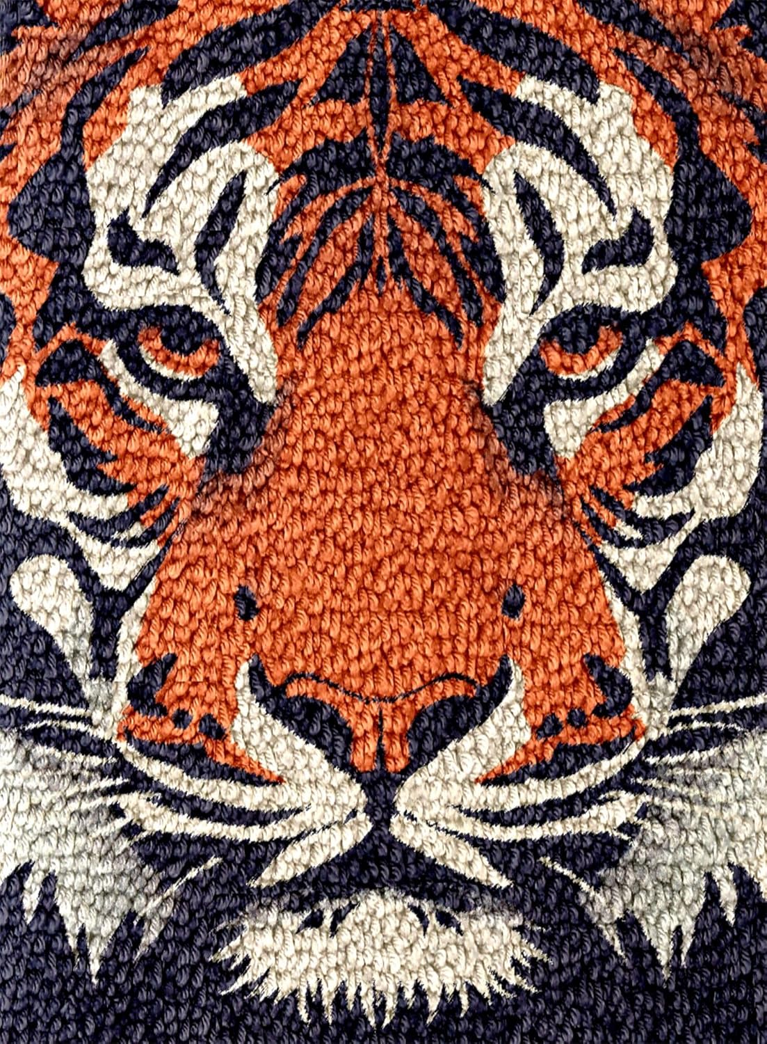 Wild Animal Orange Tiger Latch Hook Rug Kit for Adults DIY Carpet Cushion with Printed Canvas Crochet Yarn Craft Hook and Latch Tapestry for Home Decor Pets Warm Pads 60x40cm(1)