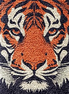 Wild Animal Orange Tiger Latch Hook Rug Kit for Adults DIY Carpet Cushion with Printed Canvas Crochet Yarn Craft Hook and Latch Tapestry for Home Decor Pets Warm Pads 60x40cm(1)