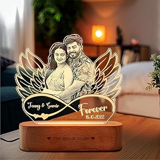 ZOCI VOCI Personalized Acrylic Led Lamp Romantic Gift for Valentine's Day, Personalized Gift for Couples (Warm Light, B&W Price In India