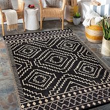 Wonnitar Outdoor Rug for Patio Clearance, 5x8 Waterproof Reversible Plastic Straw Rug, Moroccan Outside RV Area Rug for Camping, Outdoor Portable Mat for Deck Balcony Porch Black & Beige,5x8