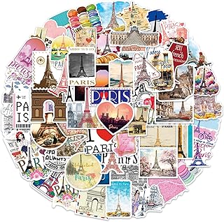 100 PCS Paris Stickers - Waterproof Vinyl Paris Sticker Decal for Water Bottle, Laptop, Scrapbooking, Skateboard, Car, Luggage, Helmet
