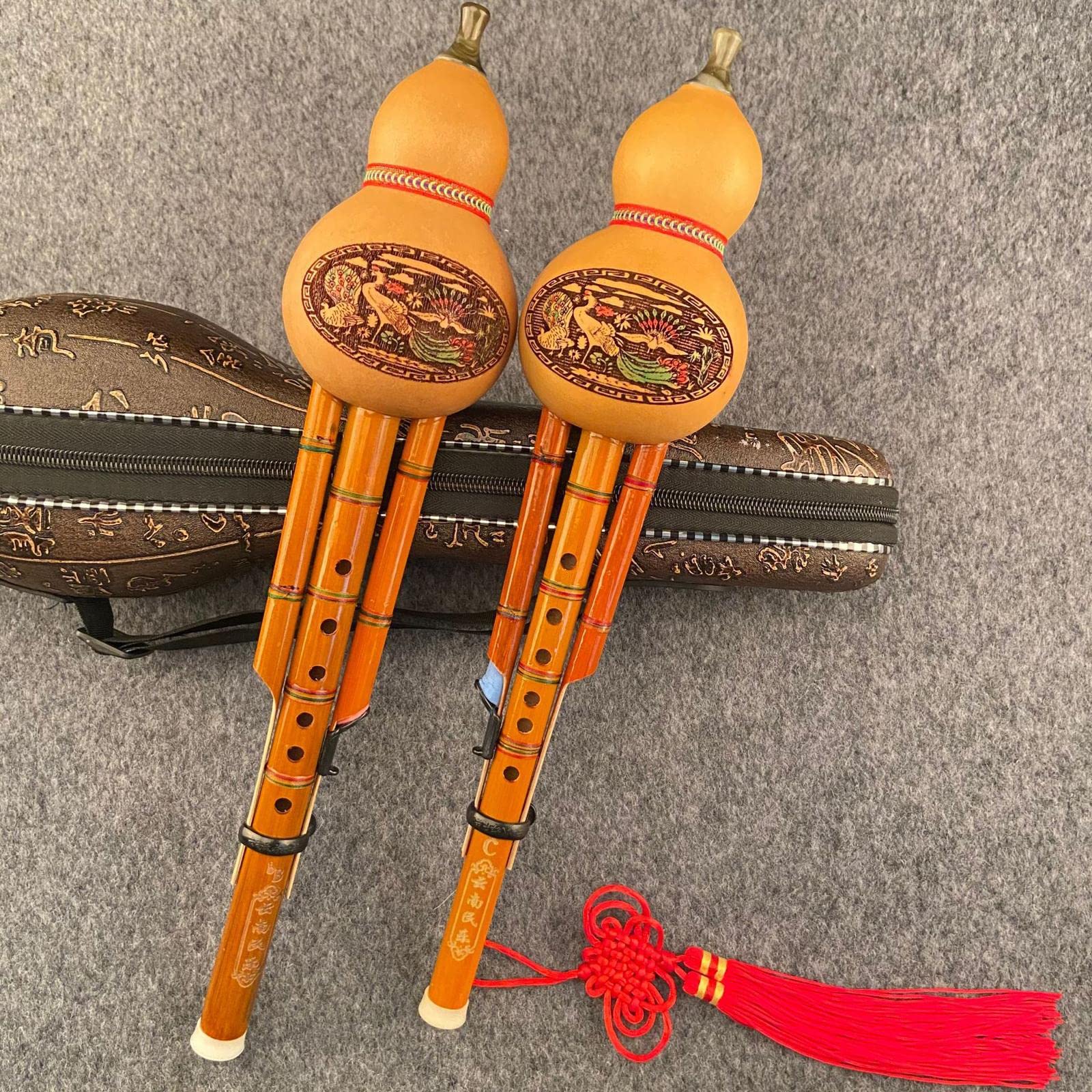 F Fityle Hulusi Flöte, Chinesische Hulusi Flöteninstrument, Kürbisflöte Bambus Hulusi, Traditional Hulusi Flute Cucurbit Flute Bamboo Hulusi with Case für Anfänger Studenten Geschenk Musikliebhaber