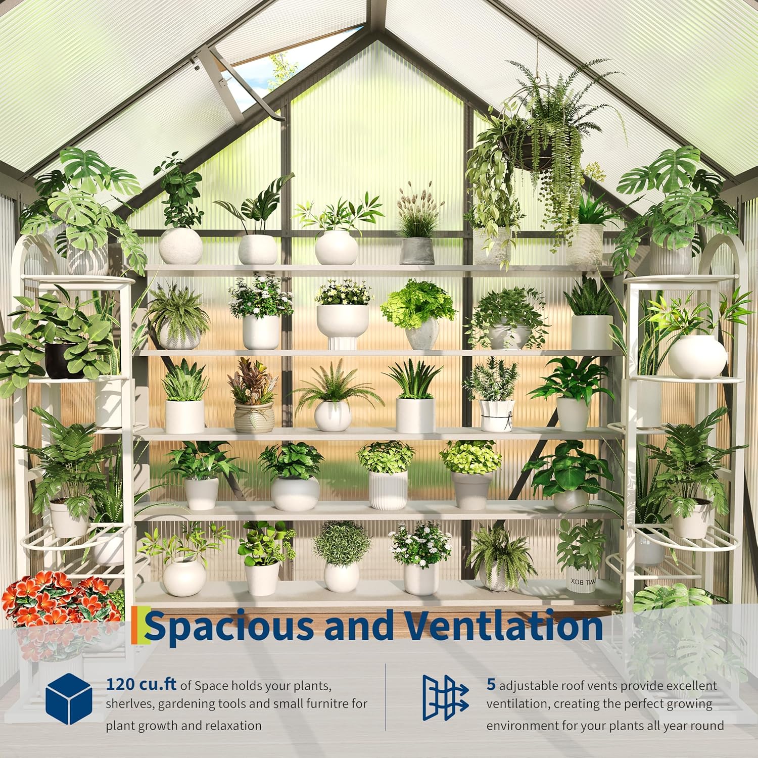 Garvee 6x4 Ft Polycarbonate Greenhouse - Freestanding Small Greenhouse for Outdoors with Rust-Resistant Aluminum Frame, Gutter System & Roof Vent, Ideal for Seed Starting & All-Season Plant Protection