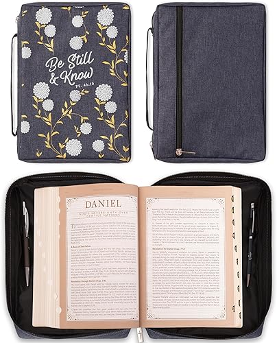 Miniatura 2 de Funda de lona para hombres y mujeres con cremallera para Biblia o libro con asa. Azul marino/Be Still