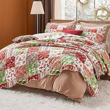 Amazon.com: Bedsure Christmas Quilt Set Queen - Red Quilts