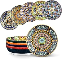 Vancasso SIMI 32oz Pasta Bowls Set of 6 - Colorful Ceramic Salad Serving Bowls, Boho Design, Microwave Oven Dishwasher Safe