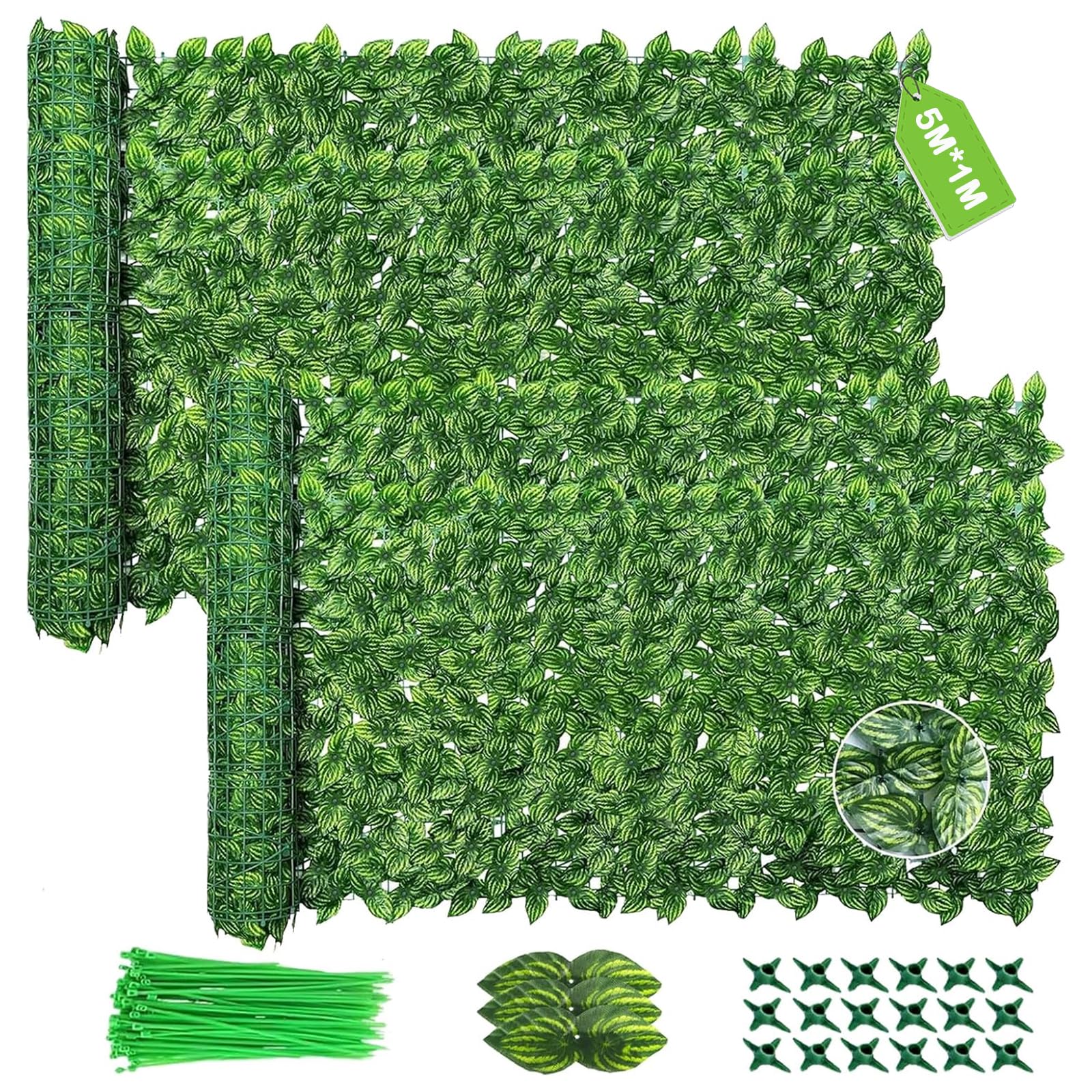 2PCS Artificial Ivy Fence Screening, 5M X 1M Garden Screening with 200pcs Zip Ties,Garden Screening Roll,Ivy Trellis Screening,Artificial Leaf Trellis,Foliage Wall Panel,UV Resistant — image 1