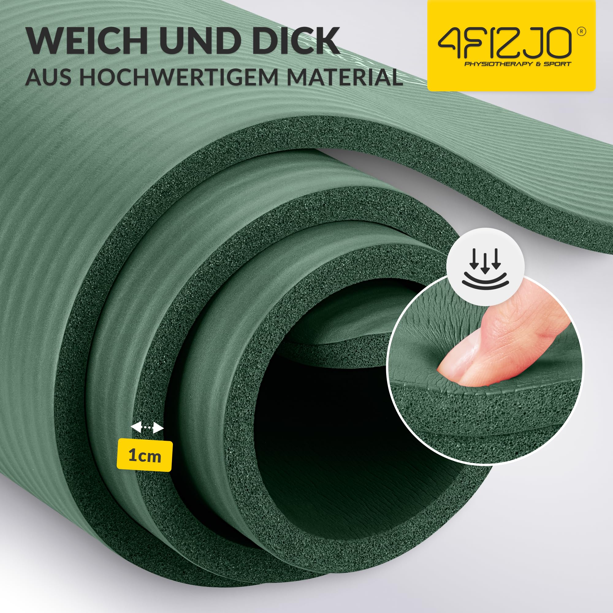 4FIZJO Fitnessmatte mit Tragegurt, Abm. 180x60 cm, NBR-Schaumstoff, Rutschfest, Komfort, In & Outdor, Pilatesmatte, Yoga Matte, Sportmatte, Gymnastikmatte, Trainingsmatte