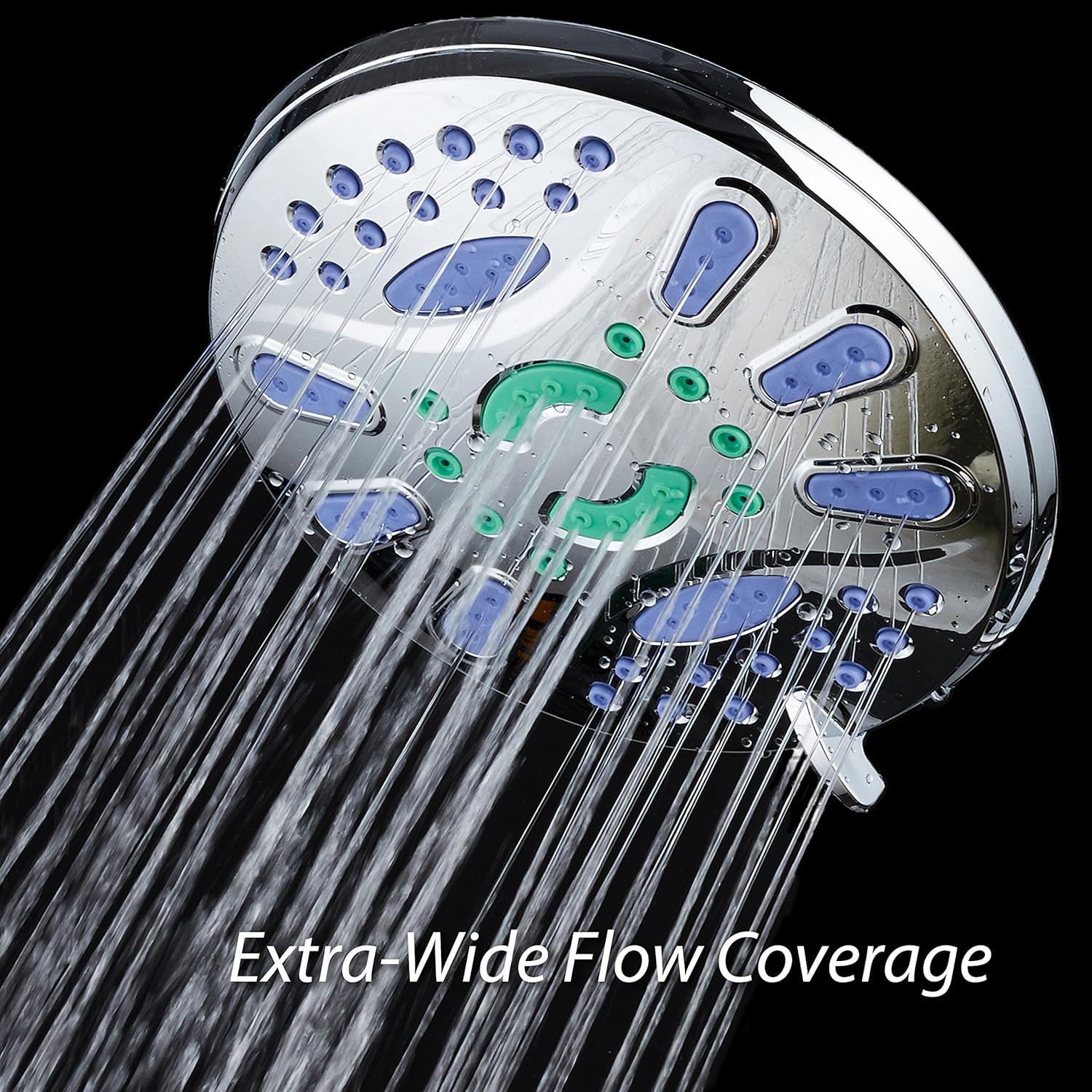 AquaStar Elite High-Pressure 7" Giant 6-setting Luxury Spa Rain Shower Head with Microban Antimicrobial Anti-Clog Jets for More Power & Less Cleaning! / Solid Brass Ball Join/All Chrome Finish
