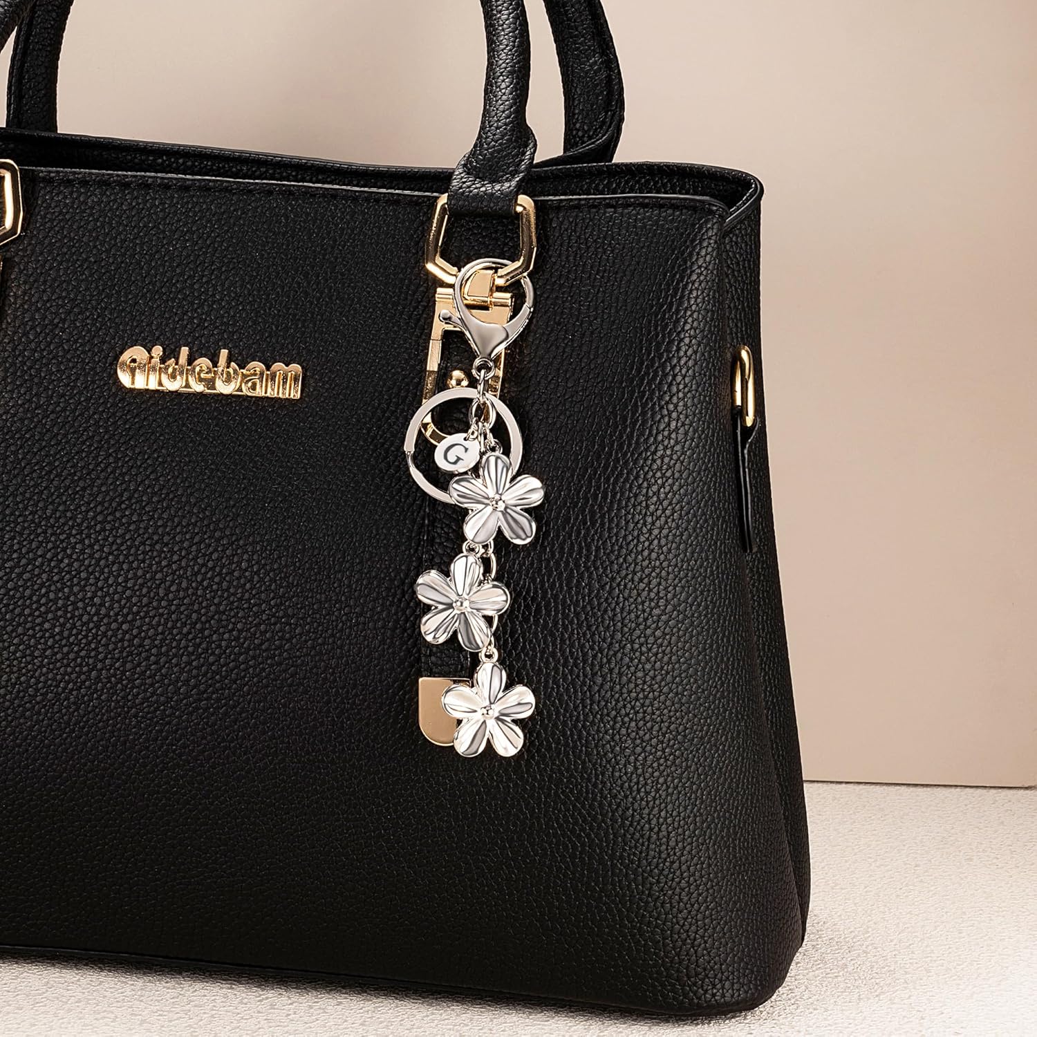 XGALBLA Gold/Silver Initial Keychain Flower Charms for Key Cute Letter Keyring for Purse Handbag Backpack - Image 5