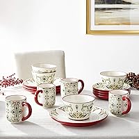 Vista 7 de American Atelier Juego de vajilla de gres con temática navideña de 16 piezas - Verde