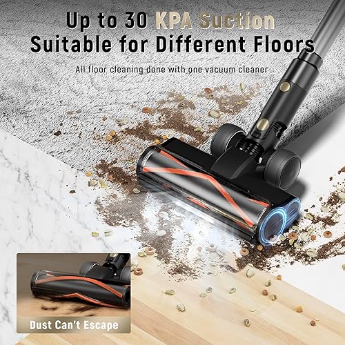 Vista 3 de Aspiradora inalámbrica, 30Kpa, aspiradora de palo para el hogar, pantalla inteligente y recipiente de polvo de 1.5L, tiempo de ejecución máximo