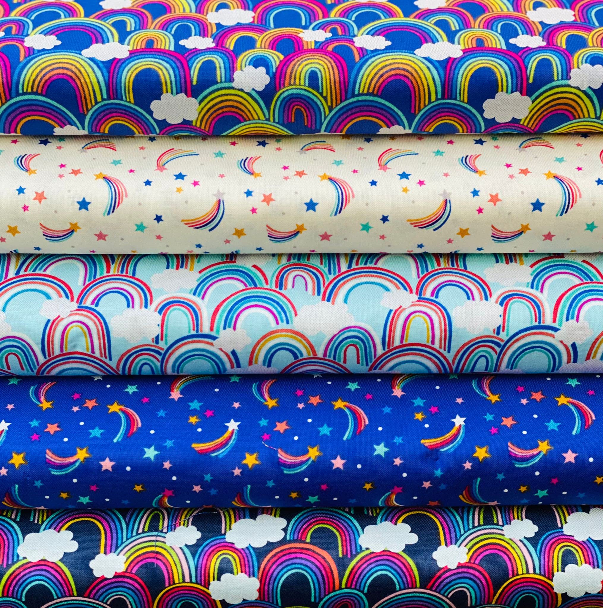 Rainbow Fabrics Fat Quarters - Lewis & Irene - 100% Quality Cotton Poplin Fabric Bundles - Sewing Quilting Bunting Dress Fabric - Simply Sew Crafty™ (Rainbow 3 - Pack of 5)