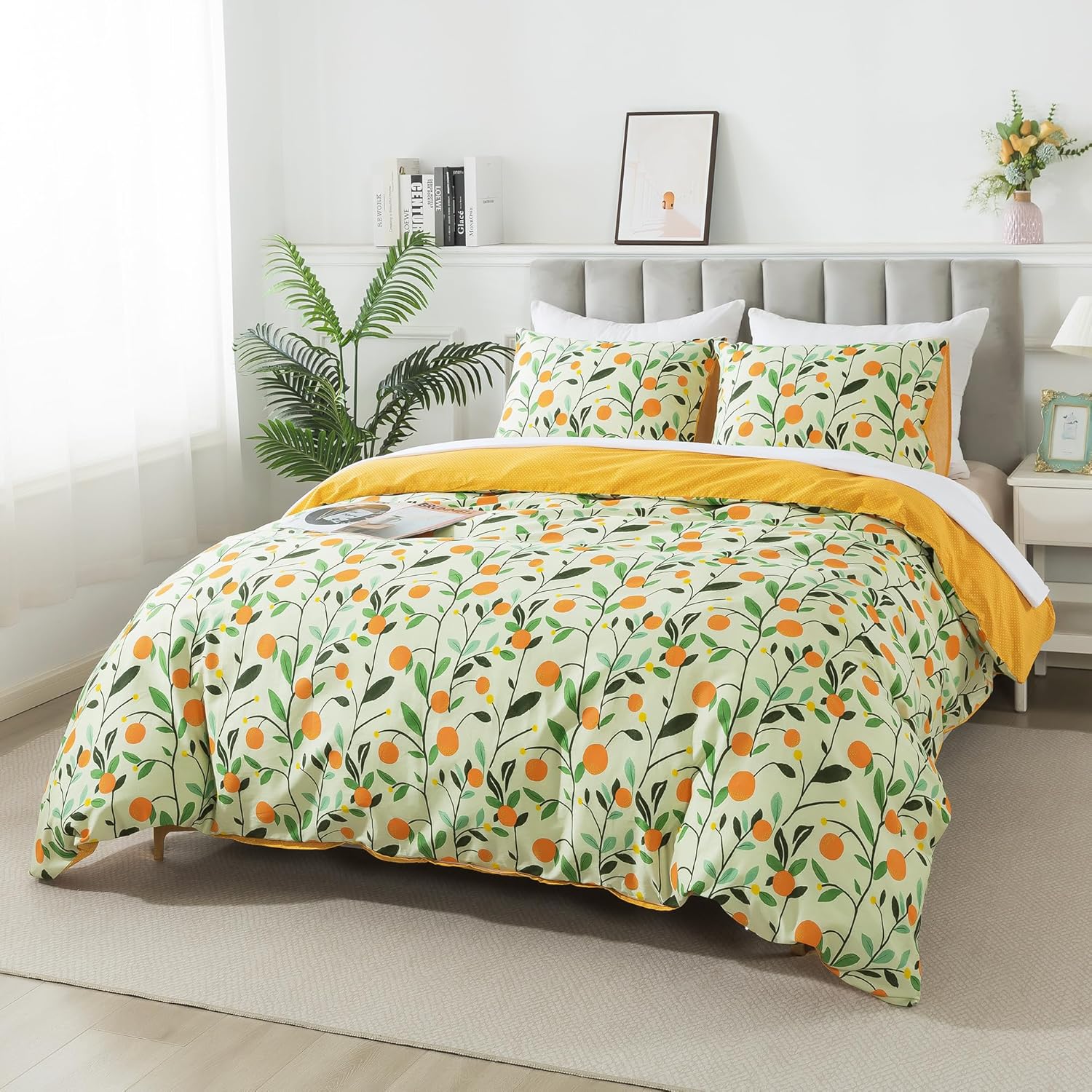HoneiLife Floral Duvet Cover King - 100% Cotton Comforter Cover, Botanical Bedding Duvet Cover Sets with Zipper Closure & Corner Ties, 3-PC Wildflower Comforter Cover Sets, Fruit - Image 2