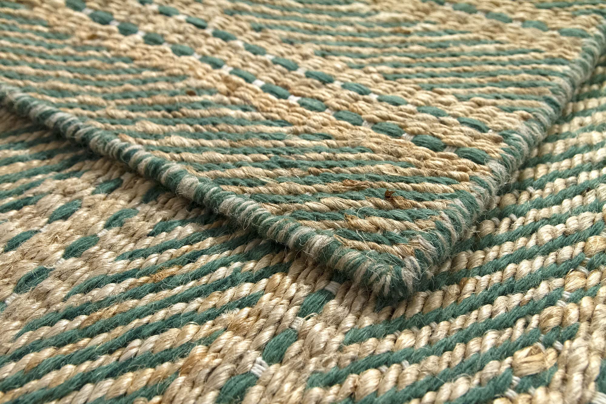 HAMID - Packen 2 Teppiche Woll- und Jute-Teppich Olivia, Handgewebter Woll-Jute-Teppich für Wohnzimmer, Schlafzimmer, Natürliches Grün, (40 x 60 cm)