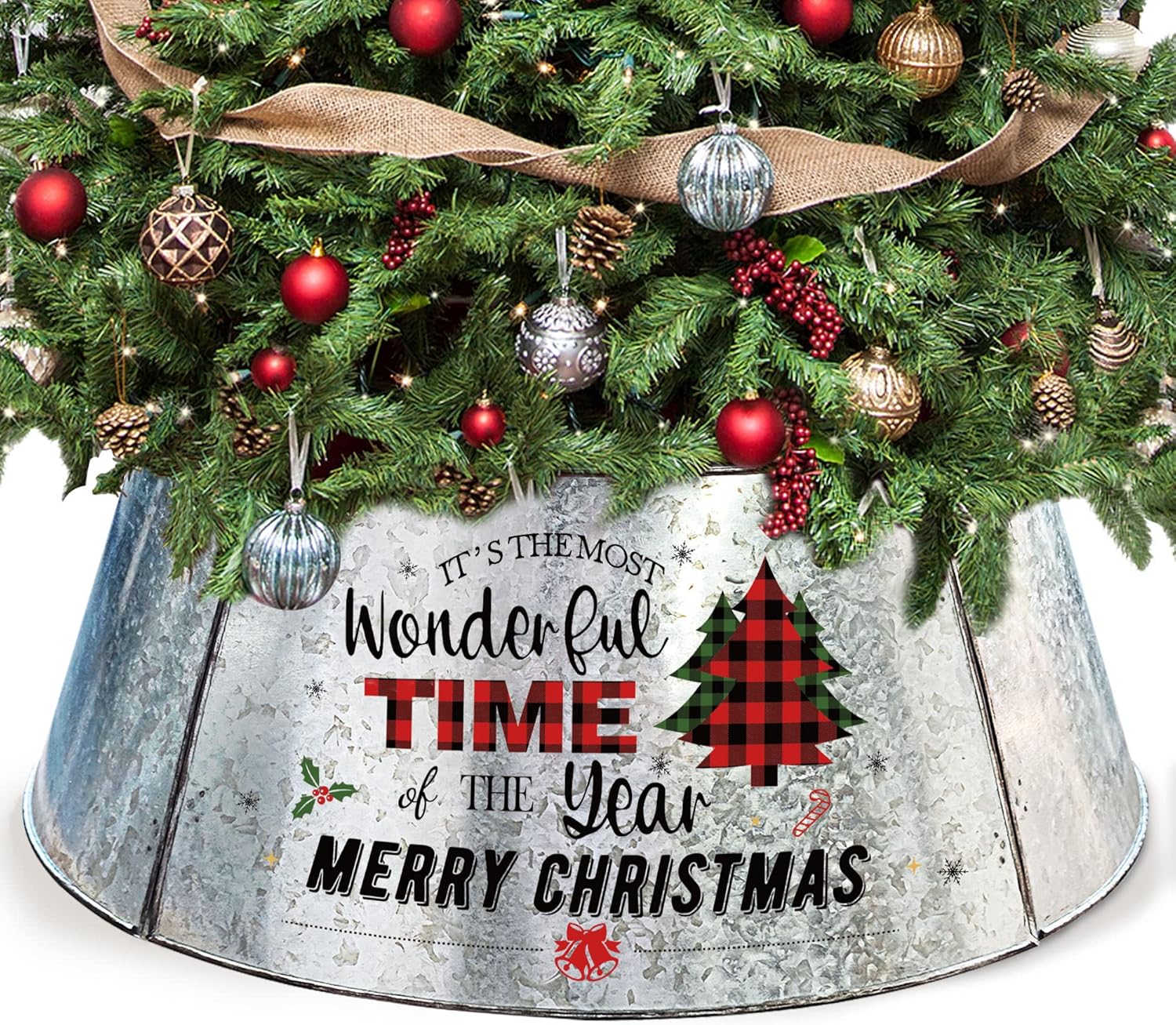 Christmas Tree Collar, Xmas Metal Tree Collar 29 Inch Diameter Base, Christmas Large Tree Collar for Pencil Tree, Xmas Decorations Christmas1 29.5 inches base
