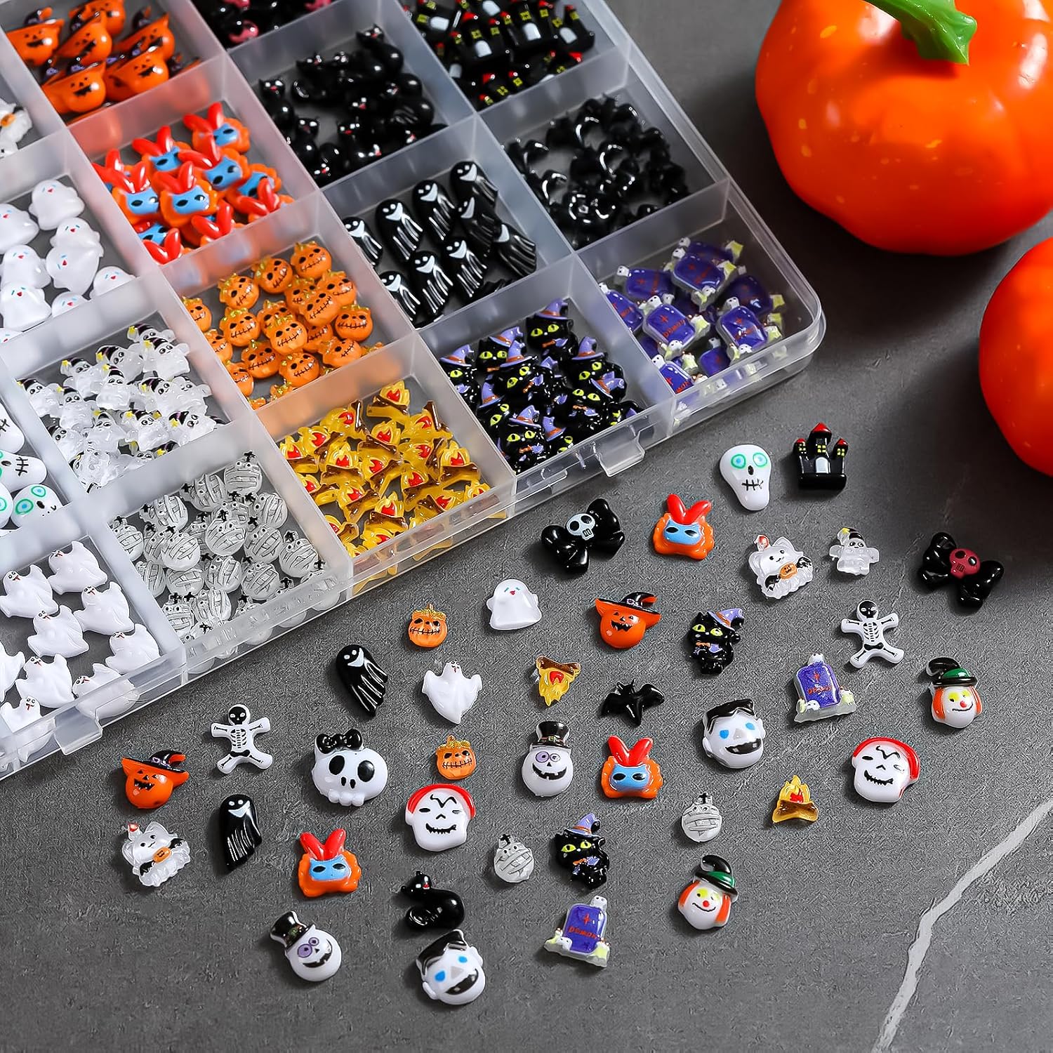 24 Grids 3D Halloween Nail Charms Resin Halloween Slime Charms