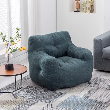 Bean Bag Chair with Armrests for Adults Teens Kids Lazy Bean Bag Couch with Filler Soft Tufted Foam Beanbag Chair Sofa with Teddy Fabric for Bedroom Living Room 39.37x39.37x27.56Green