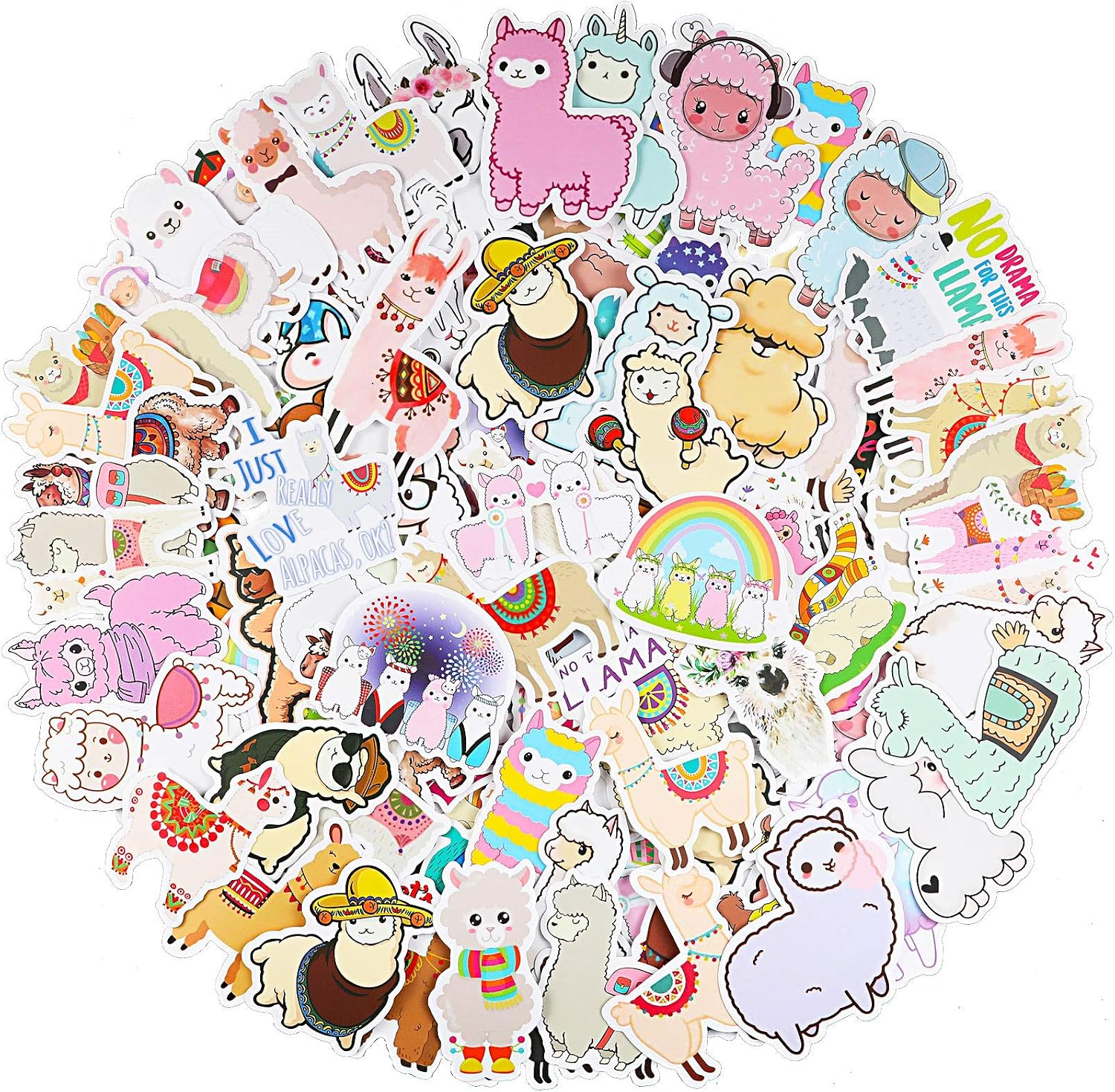 100 Pieces Funny Llama Stickers, Cute Animal Alpaca Decals for Boys Girl Teens, Llama Theme Laptop Stickers Waterproof Vinyl Bottles Stickers for Computer Phone Motorcycle Mexican Camel Theme Party