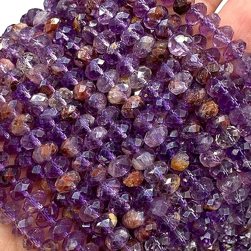 Miniatura 4 de ABCGEMS - Super 7 cuentas brasileñas (cacoxenita, amatista, lepidocrocita, goethita, rutilo, cuarzo ahumado y cuarzo cristal), piedra curativa de