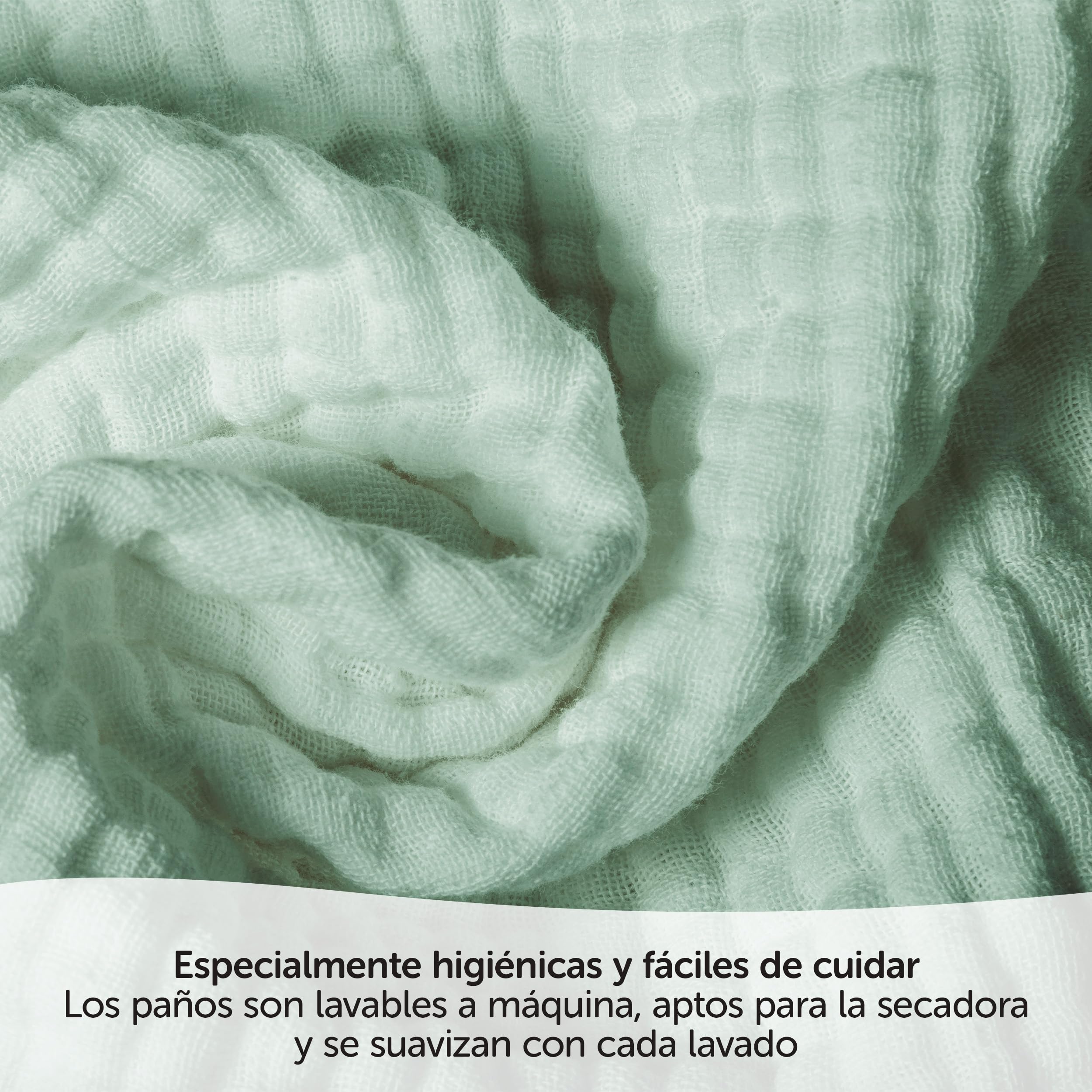 MAKIAN Pack de 4 Muselinas Bebé Algodón, Paños de Muselina Doble Capa 100% Algodón, Gasas 70x70 cm - Menta/Blanco/Gris