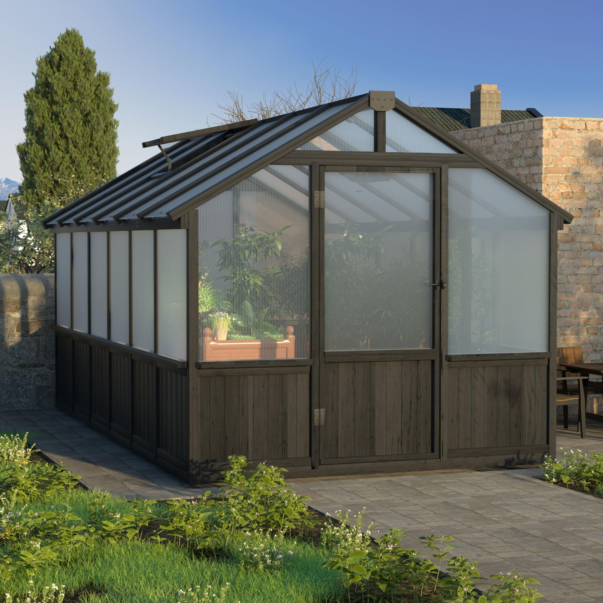MUPATER 8x12 Wooden Polycarbonate Greenhouse