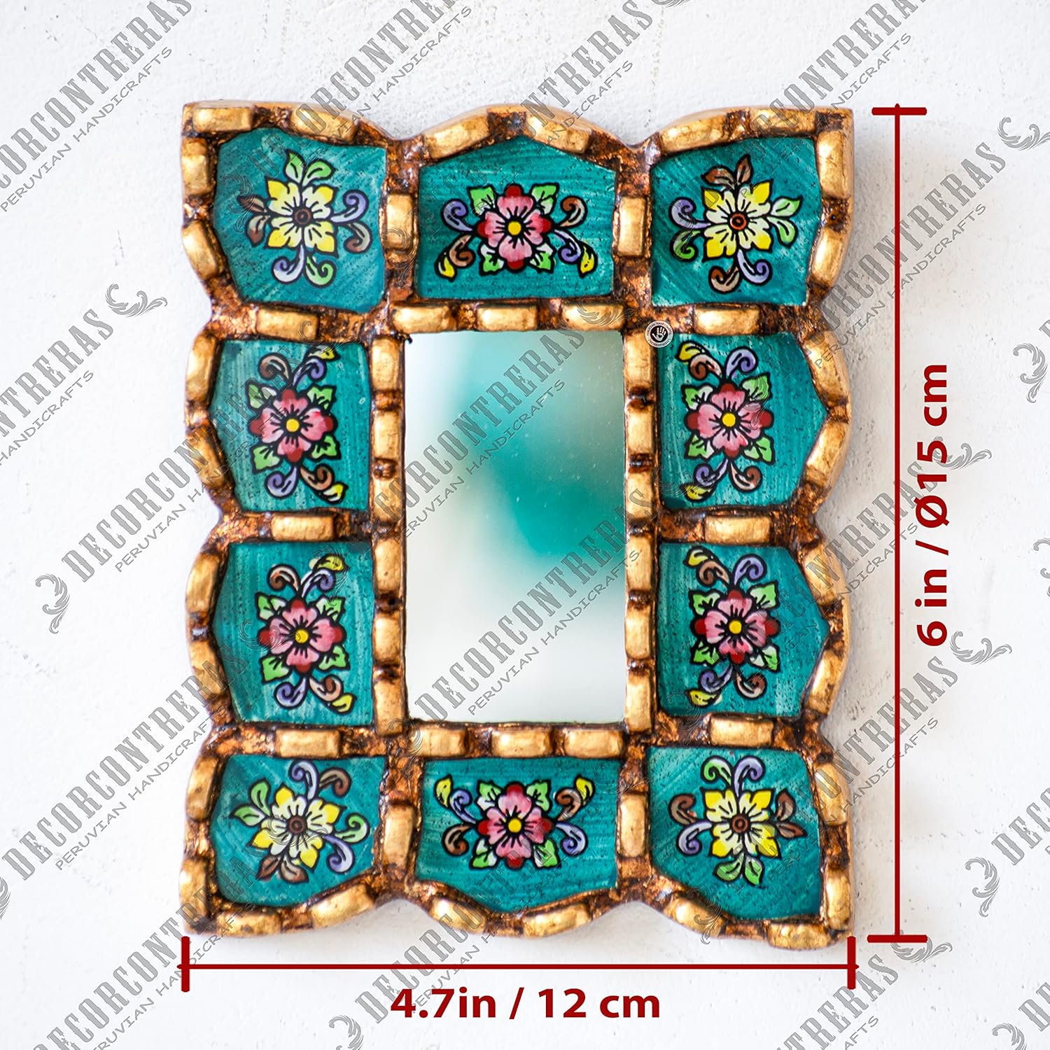 Peruvian Turquoise Rectangle Mirror 6in on The Wall Decor Art | Decorative Wall Hanging rmirror for Home,Farmhouse | Wedding Gift for her, Women (Turquoise)