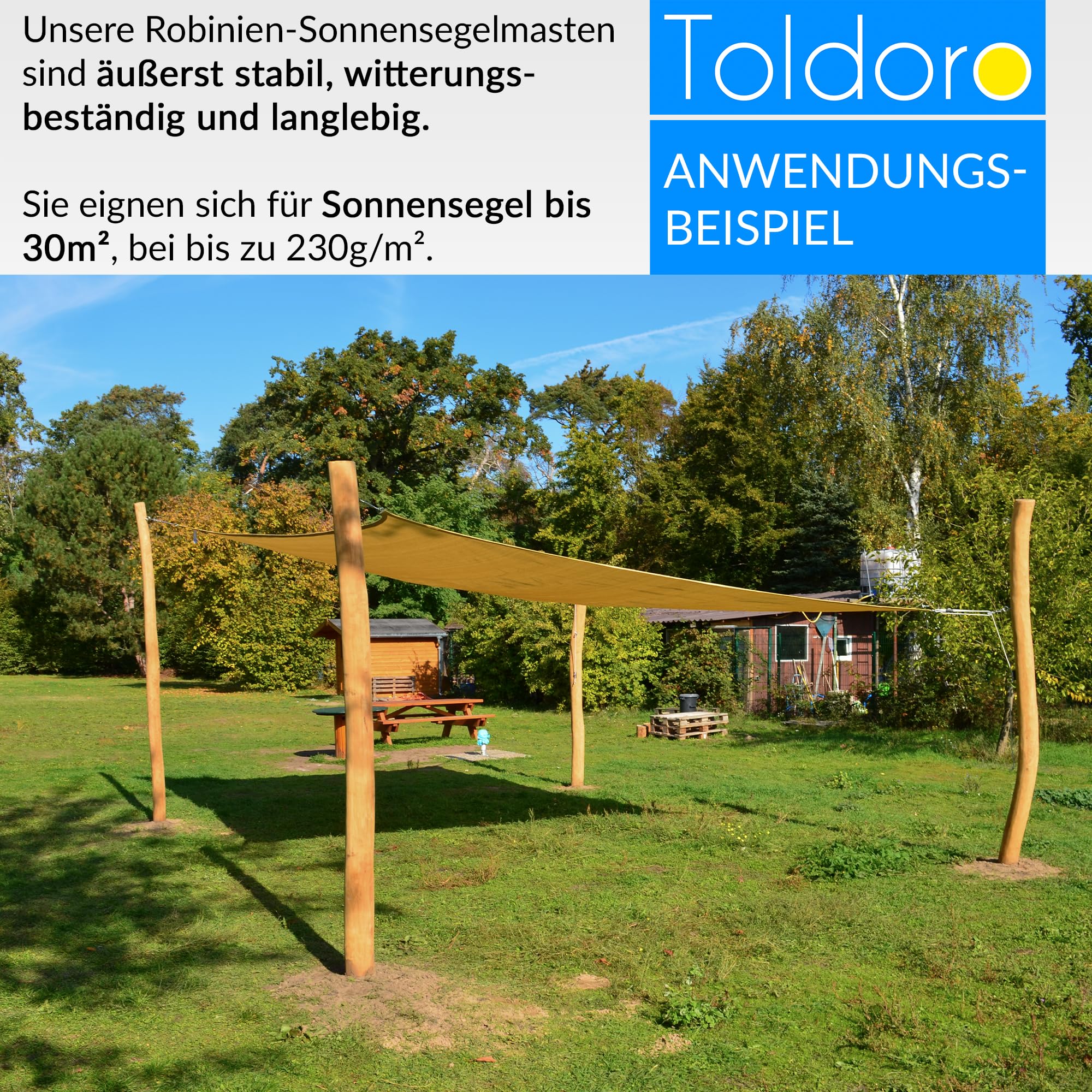 toldoro sonnensegel mast Toldoro® 3,5m Sonnensegelmast aus Holz (Robinie) mit Fester Öse Ø110-140mm / Mast/Pfosten für Sonnensegel inkl. Befestigungs-Set : water-gear Color:Grey 'n' metal Hypercamp Vorzelt Casa Grande