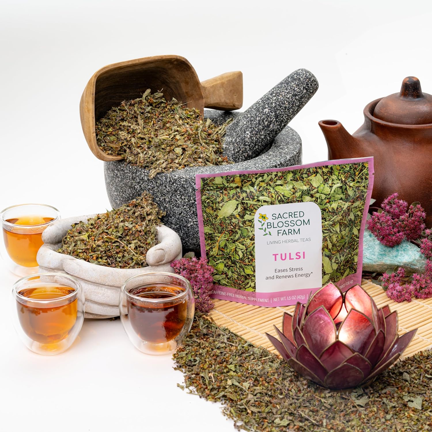 Tulsi Herbal Tea (Holy Basil) | Sacred Blossom Farm | 1.7 oz. Loose Leaf | Ease Stress Renew Enaergy* | Minimally Processed Wisconsin-Grown Medicinal Herbs | Caffeine Free | Handmade in USA - Image 3
