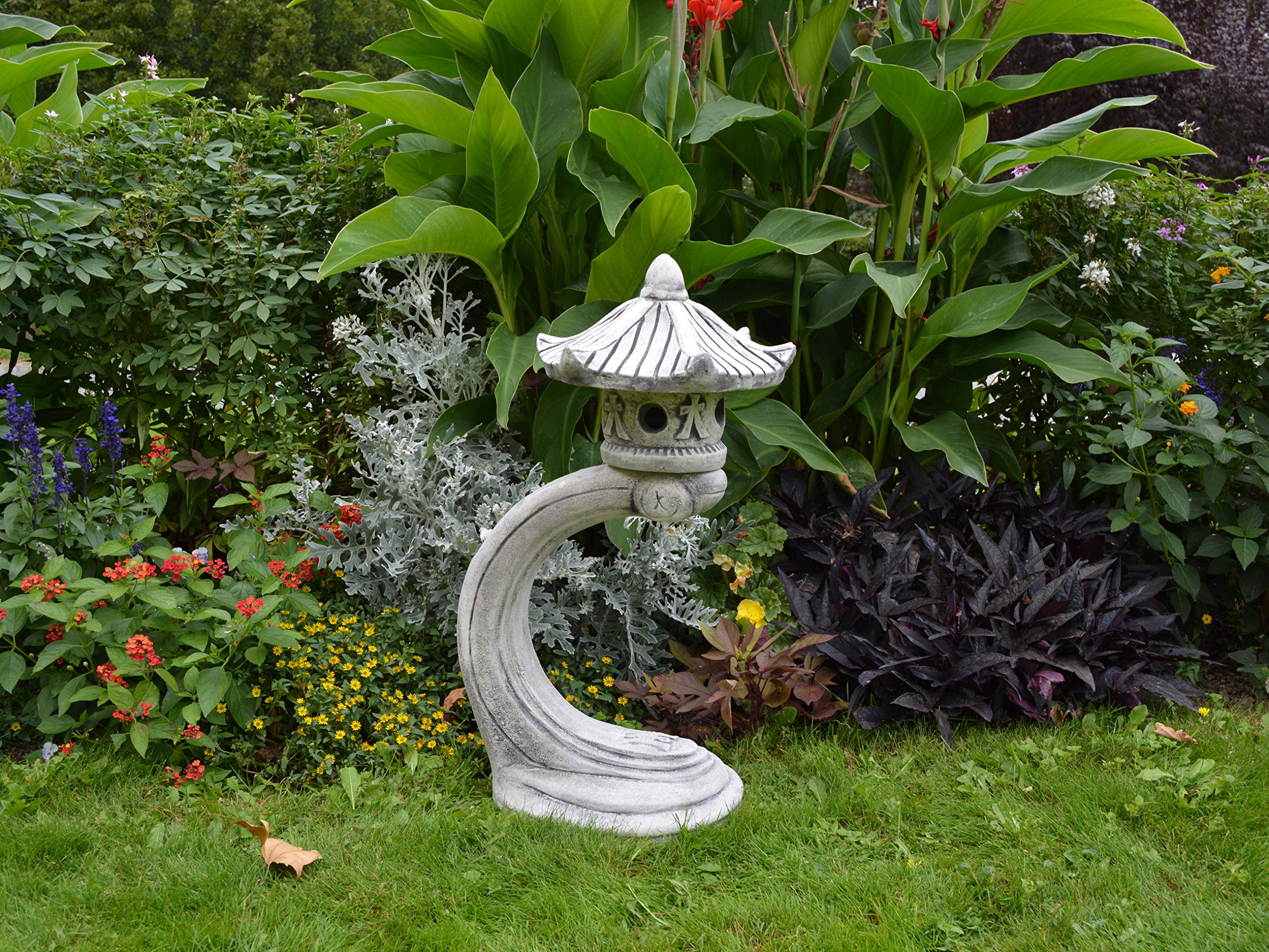 gartendekoparadies.de Japanische Rankei Steinlaterne aus Steinguss, Grau, H. 65 cm, 22 kg, Frostsicher für Außenbereich