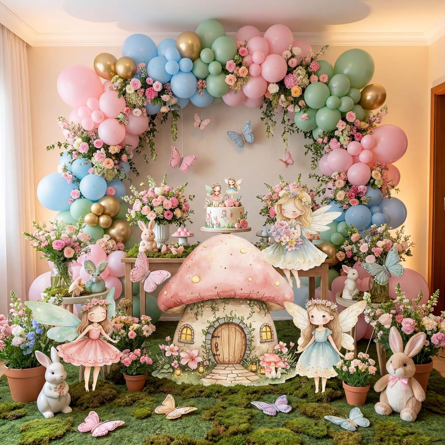 Honoson 4 Pcs Large 24" x 32" Fairy Cardboard Cutouts, Fairy Party Yard Signs Decoration for Baby Shower Birthday Party Supplies Mushroom Flower Forest Lawn Wonderland Garden Decor