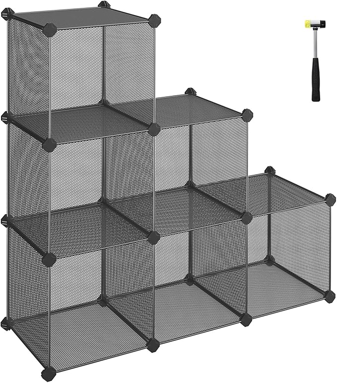 SONGMICS 6-Cube Metal Mesh Storage Cube, Book Shelf, Modular