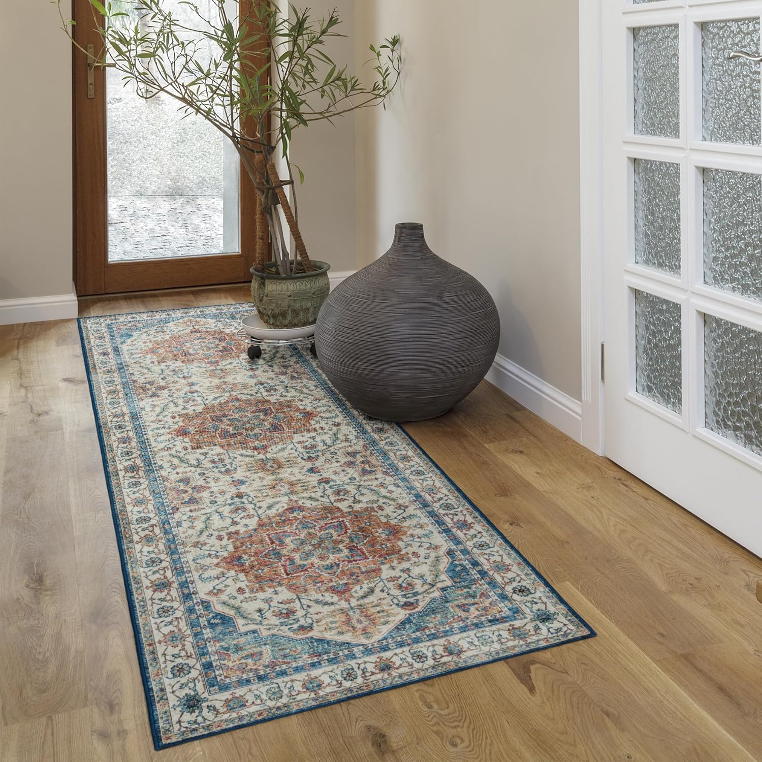 Gertmenian Indoor Boho Rug - 2x6 Runner, Non Slip, Super Strong, Ideal for High Traffic Areas in Entryway, Bedroom, Kitchen - Soha, Blue, 28511