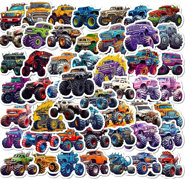 50 Monster Truck Stickers - Waterproof PVC Vinyl Decals for Vehicles & DIY